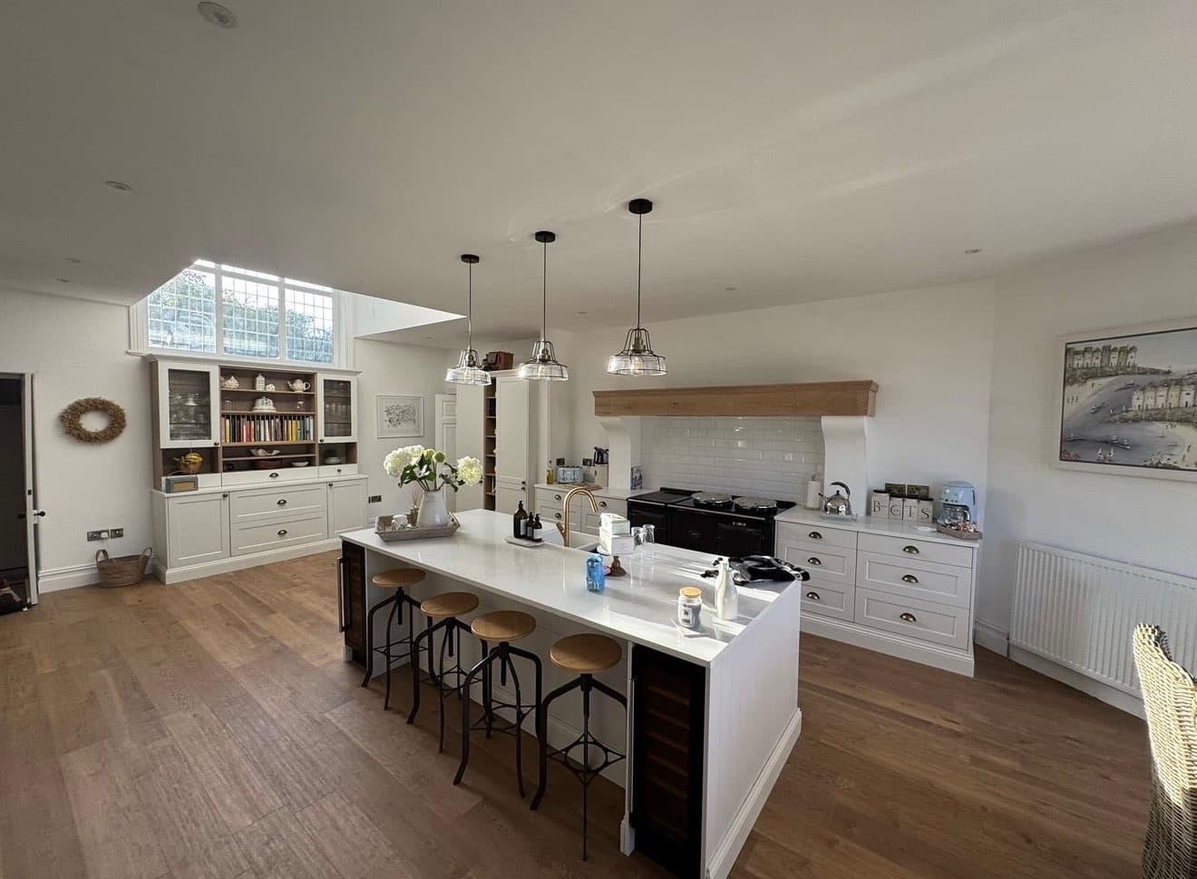 Open-plan kitchen extension with a vaulted roof lantern, built by 4orty Construction